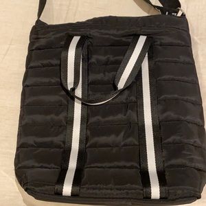 Black quilted tote bag
